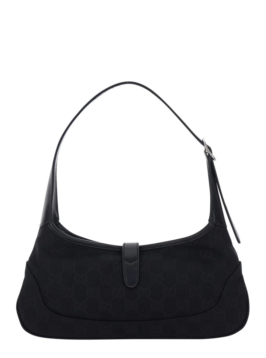 Gucci Borsa a Spalla 'Jackie' con Tracolla e Chiusura sul Fronte in Tessuto GG Nera Donna, view 4
