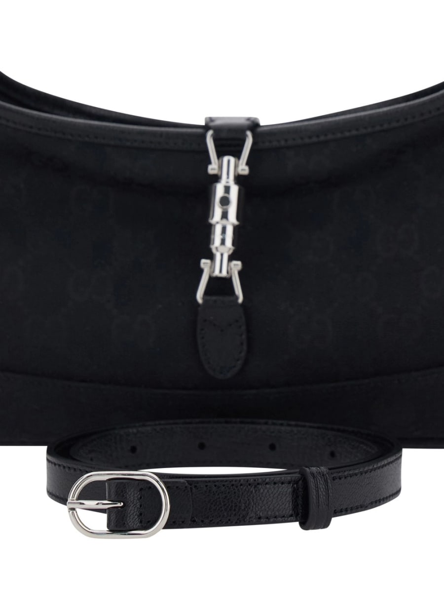 Gucci Borsa a Spalla 'Jackie' con Tracolla e Chiusura sul Fronte in Tessuto GG Nera Donna, view 5