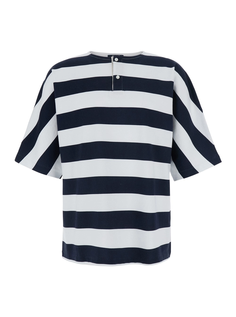 Jacquemus T-Shirt 'Le T-Shirt Mariniere' con Motivo a Righe All-Over e Logo Lettering sul Retro in Cotone Blu Uomo