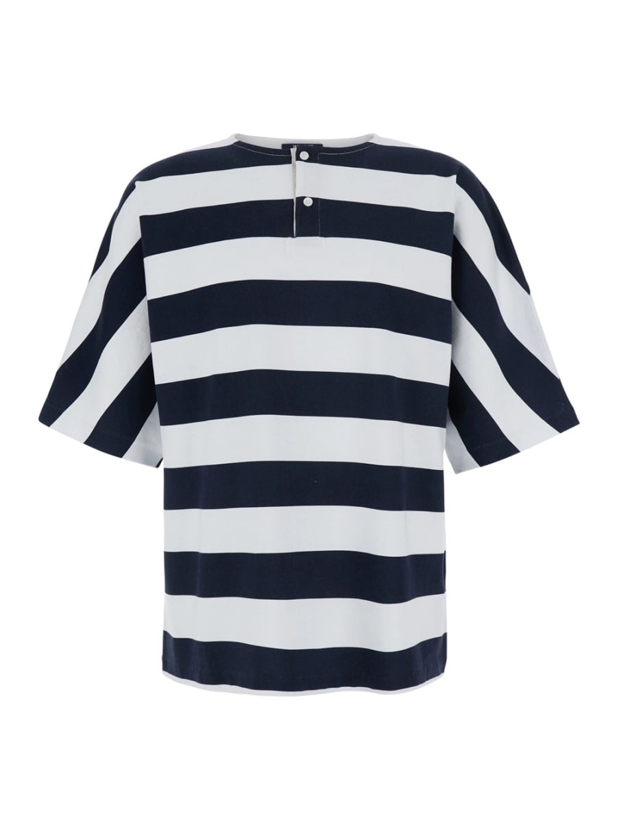 Jacquemus T-Shirt 'Le T-Shirt Mariniere' con Motivo a Righe All-Over e Logo Lettering sul Retro in Cotone Blu Uomo