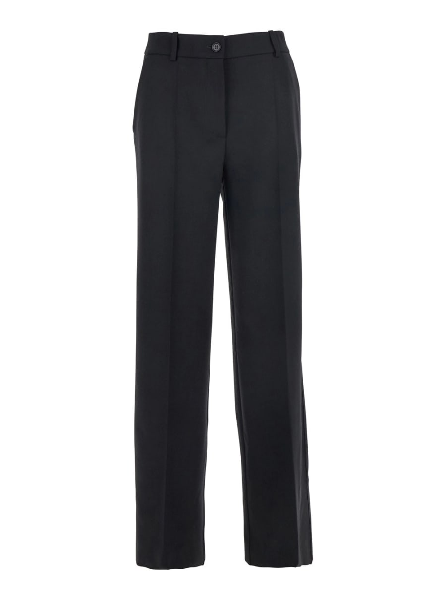 P.A.R.O.S.H. Pantalone con Passanti per Cintura in Lana Stretch Nero Donna