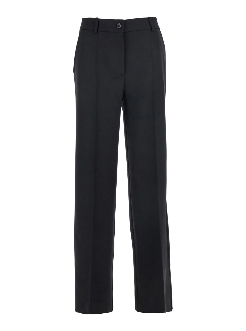 P.A.R.O.S.H. Pantalone con Passanti per Cintura in Lana Stretch Nero Donna