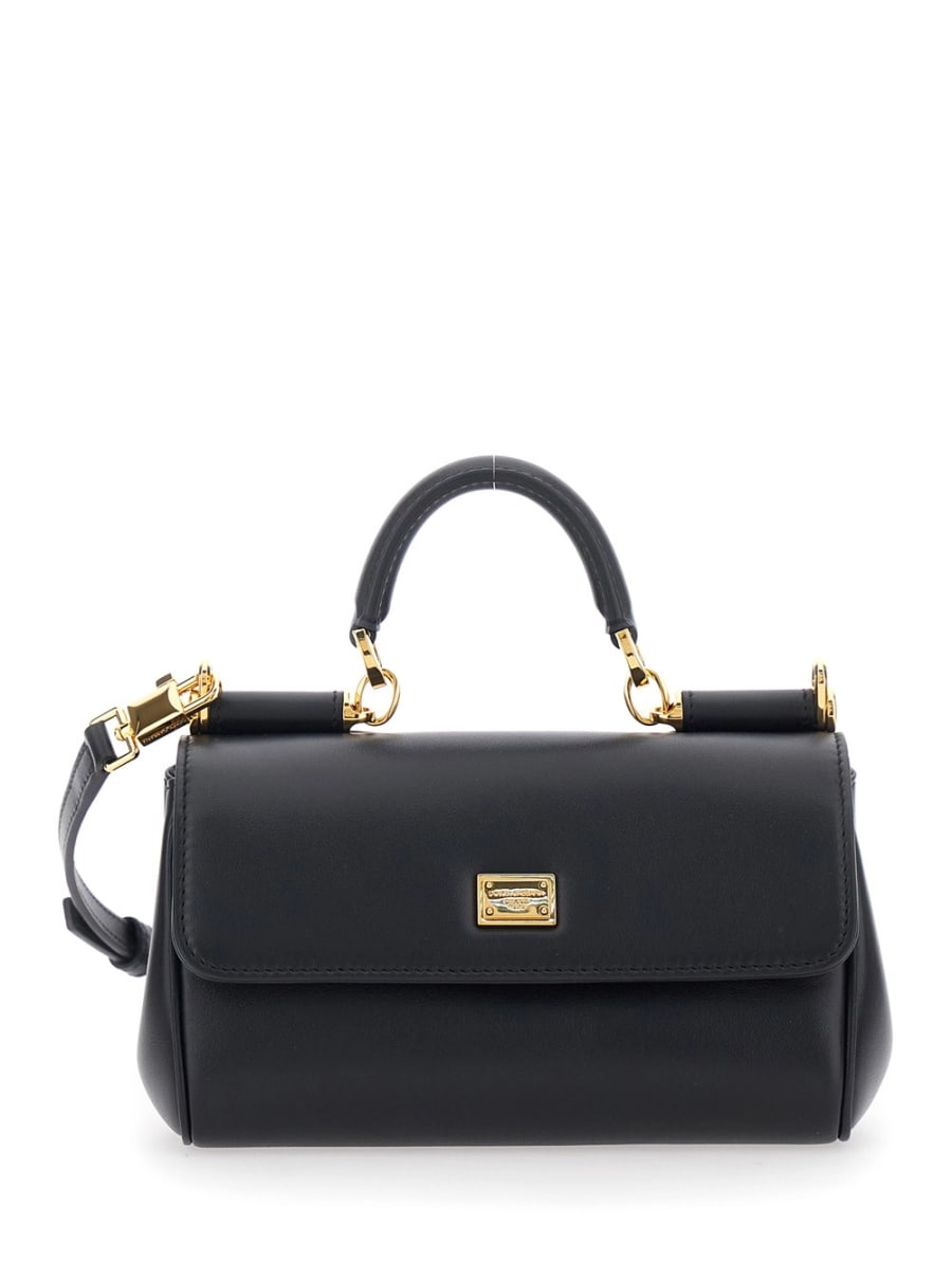 Dolce & Gabbana Borsa a Tracolla 'My Sicily' Mini con Tracolla Regolabile e Removibile in Pelle Nera Donna