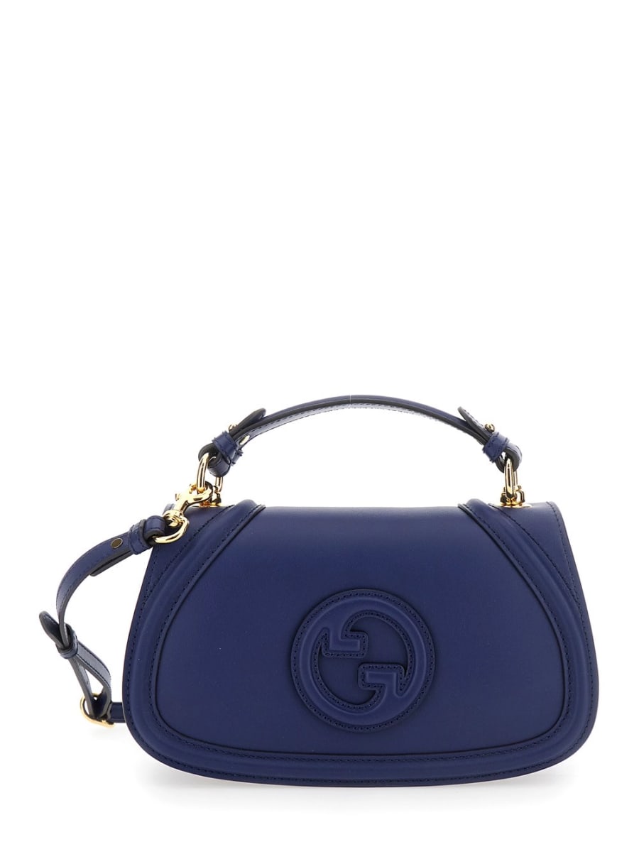 Gucci Borsa a Mano 'Blondie' con Placca Logo GG sul Fronte in Pelle Blu Donna