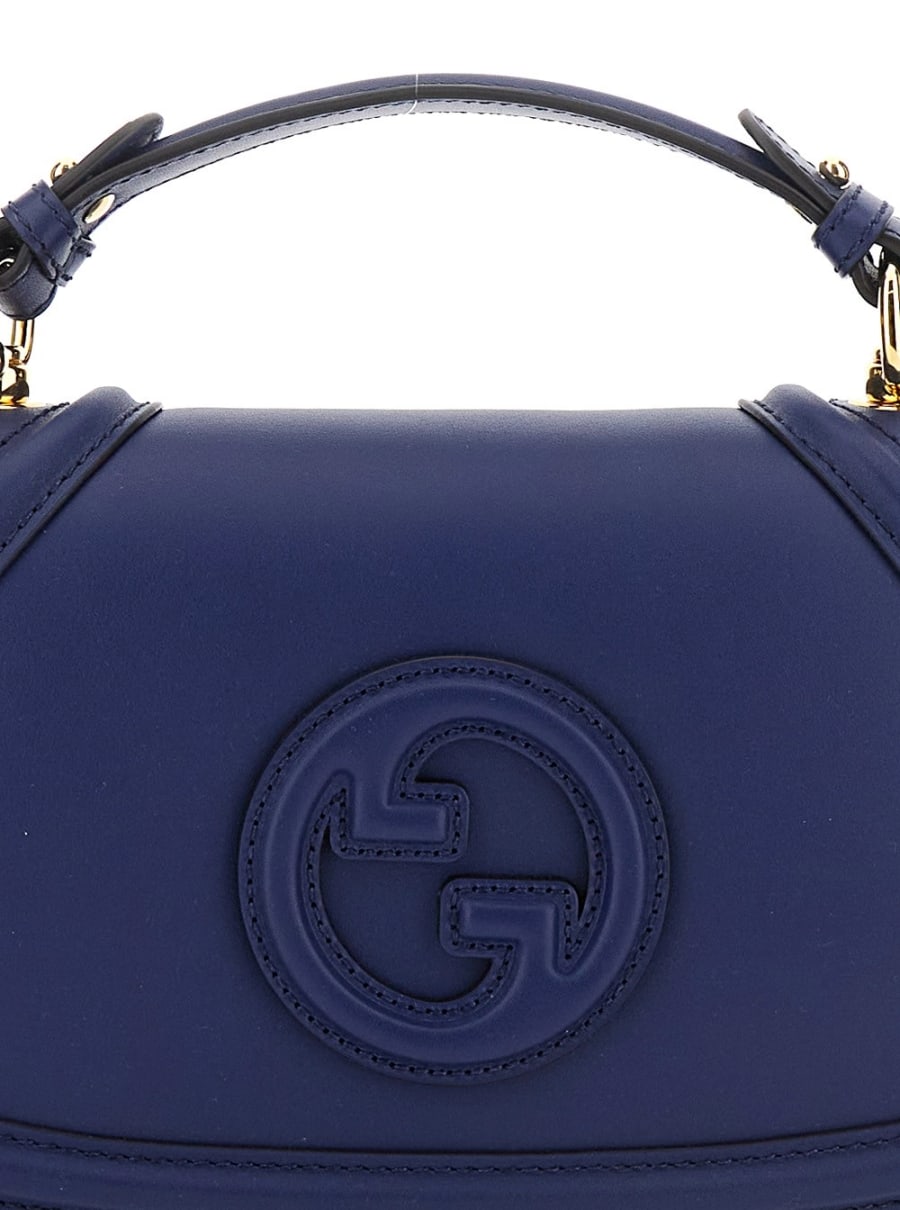 Gucci Borsa a Mano 'Blondie' con Placca Logo GG sul Fronte in Pelle Blu Donna, view 5