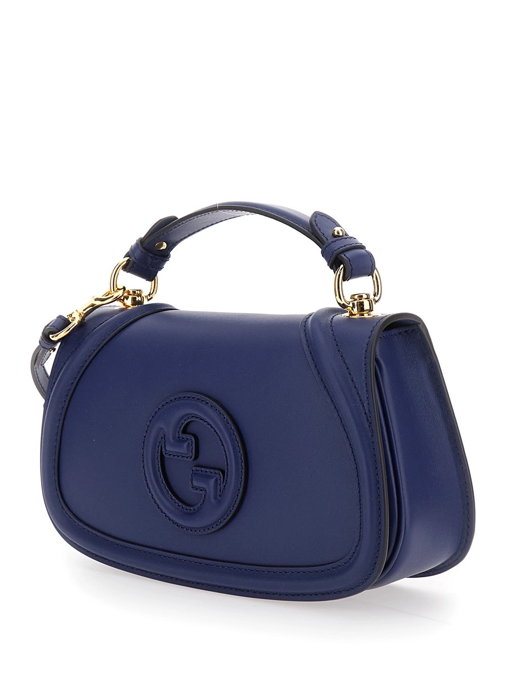 Gucci Borsa a Mano 'Blondie' con Placca Logo GG sul Fronte in Pelle Blu Donna, view 2