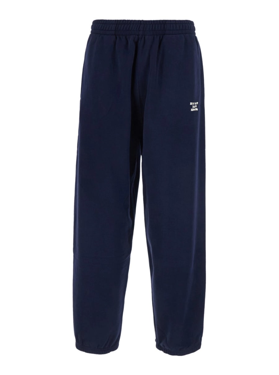 Drôle de monsieur Pantaloni con vita elasticizzata e slogan sul fronte in cotone blu uomo