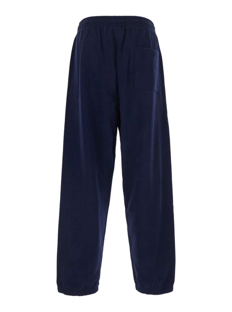 Drôle de monsieur Pantaloni con vita elasticizzata e slogan sul fronte in cotone blu uomo, view 2