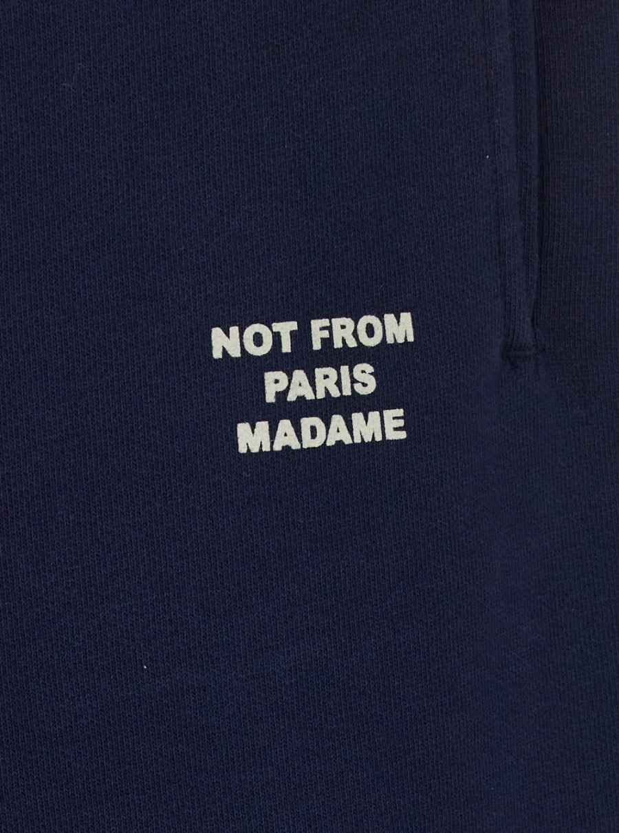 Drôle de monsieur Pantaloni con vita elasticizzata e slogan sul fronte in cotone blu uomo, view 3