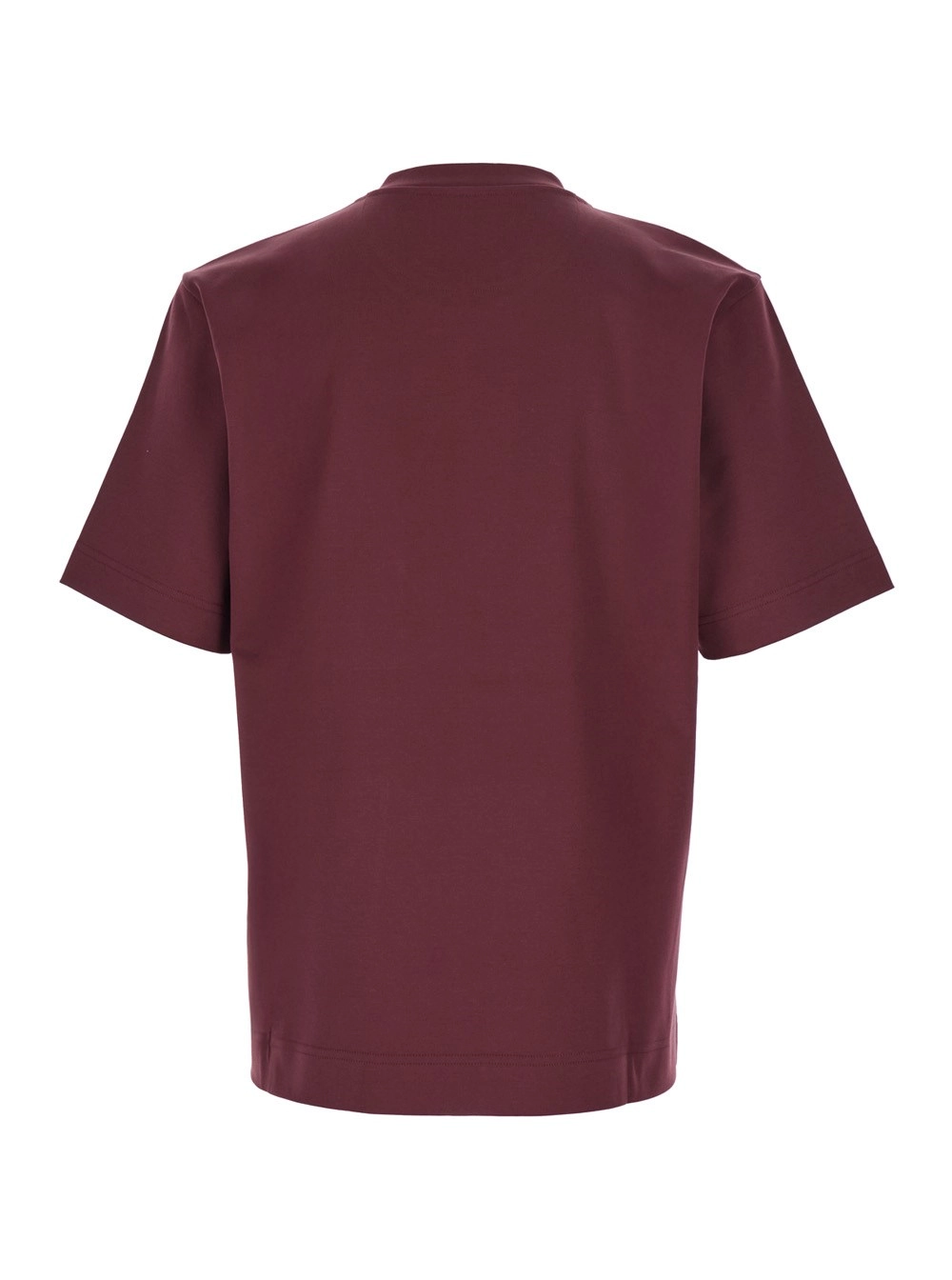 Fendi T-Shirt Girocollo con Placca FF sul Fronte in Cotone Bordeaux Uomo, view 2