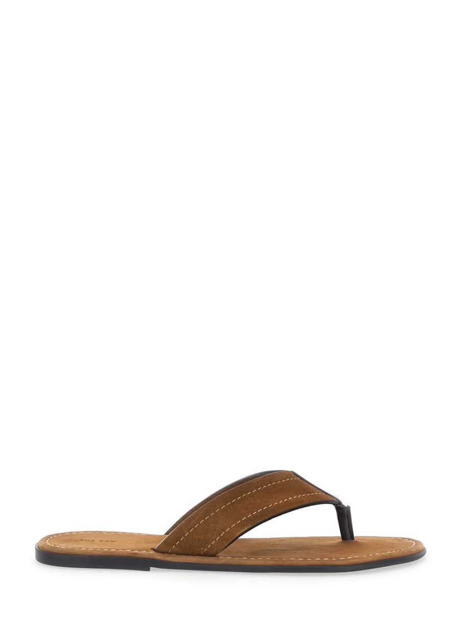 The Row Sandali 'Beach Sport 2' con Design Infradito e Cuciture a Contrasto in Pelle Scamosciata Marroni Donna