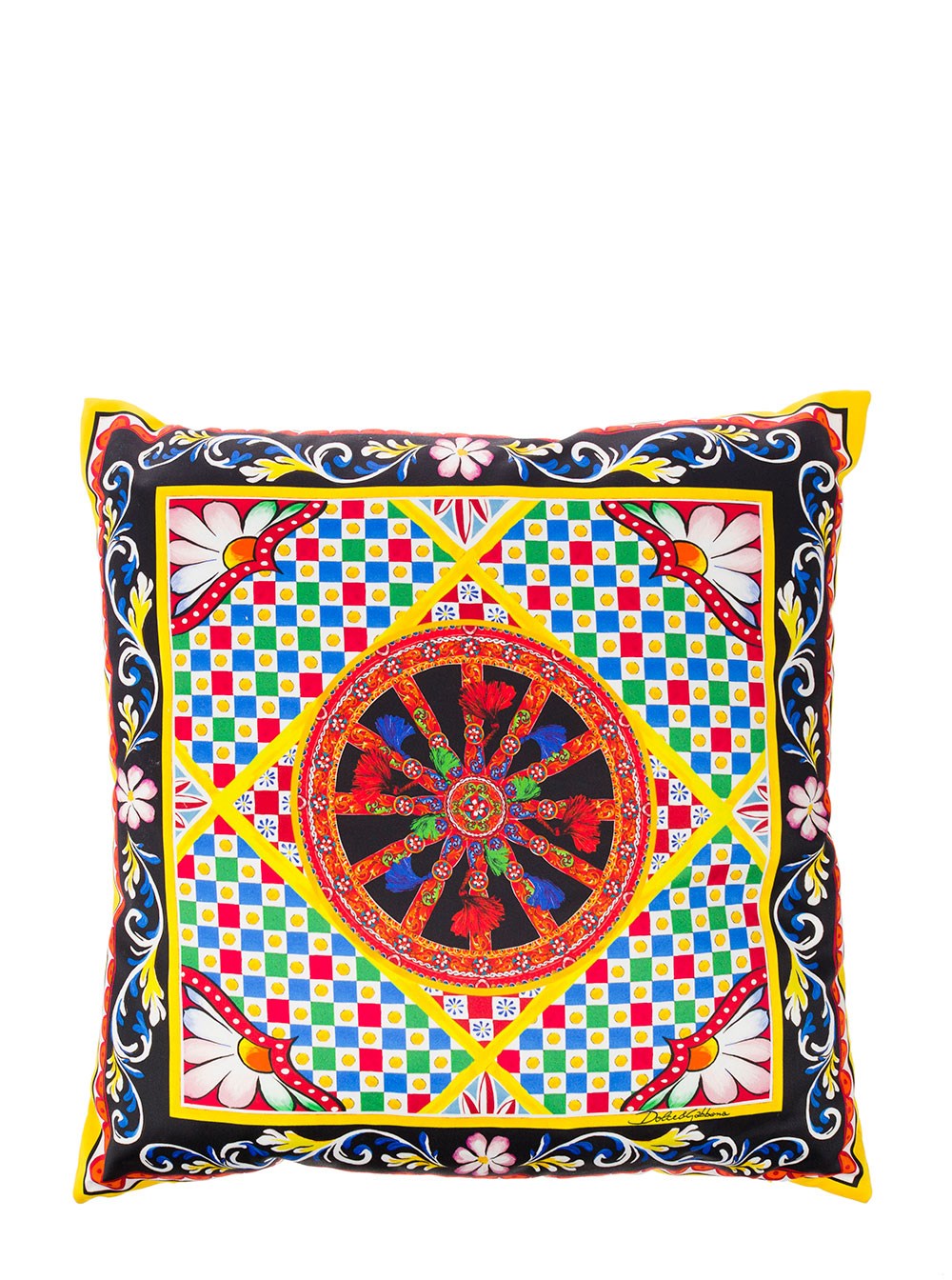 Dolce & gabbana casa Cuscino piccolo con stampa foulard ispirata al carretto siciliano in cotone, multicolor, unisex
