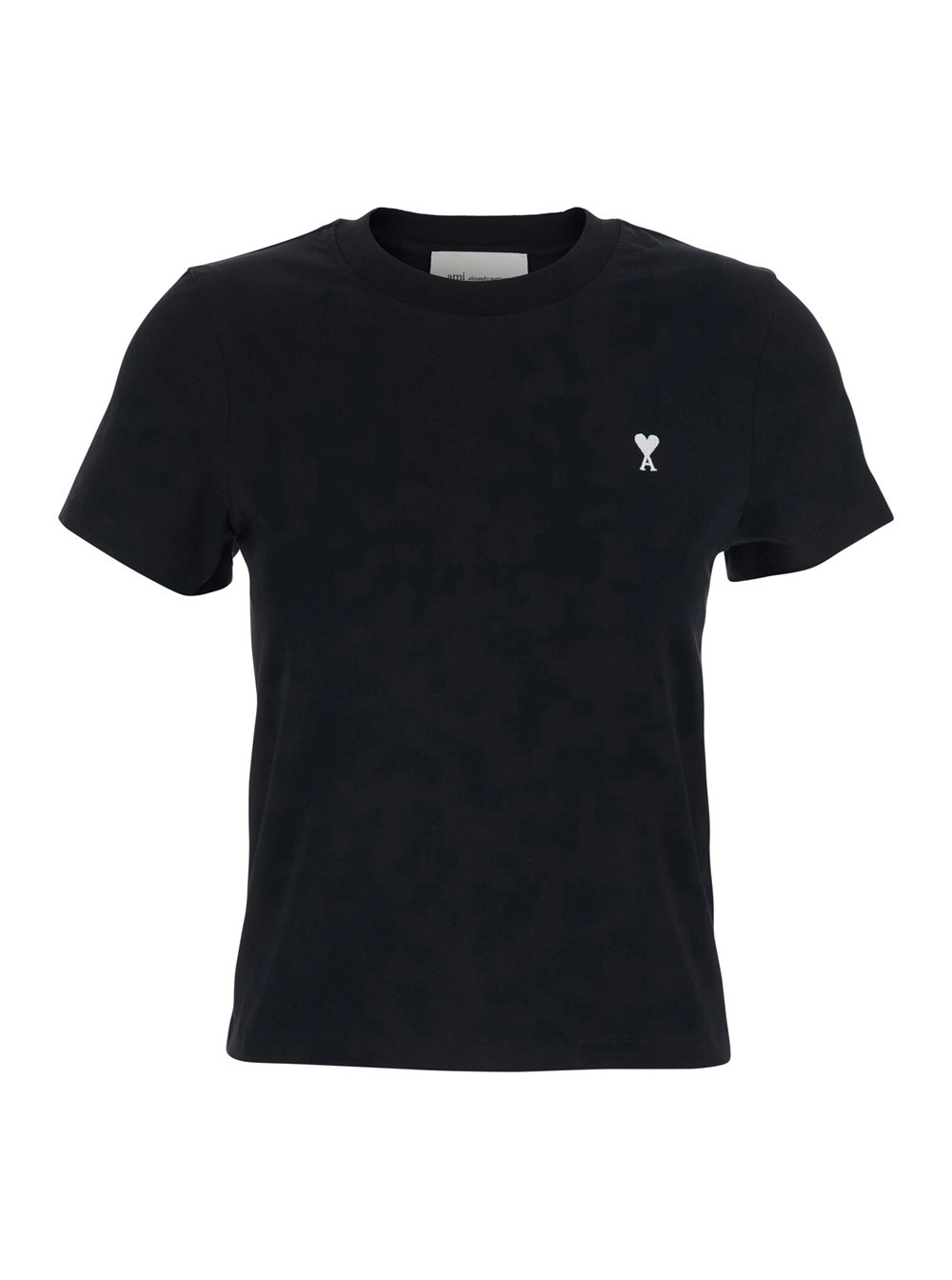 AMI Paris T-Shirt con Ricamo ADC sul Fronte in Cotone Nera Donna