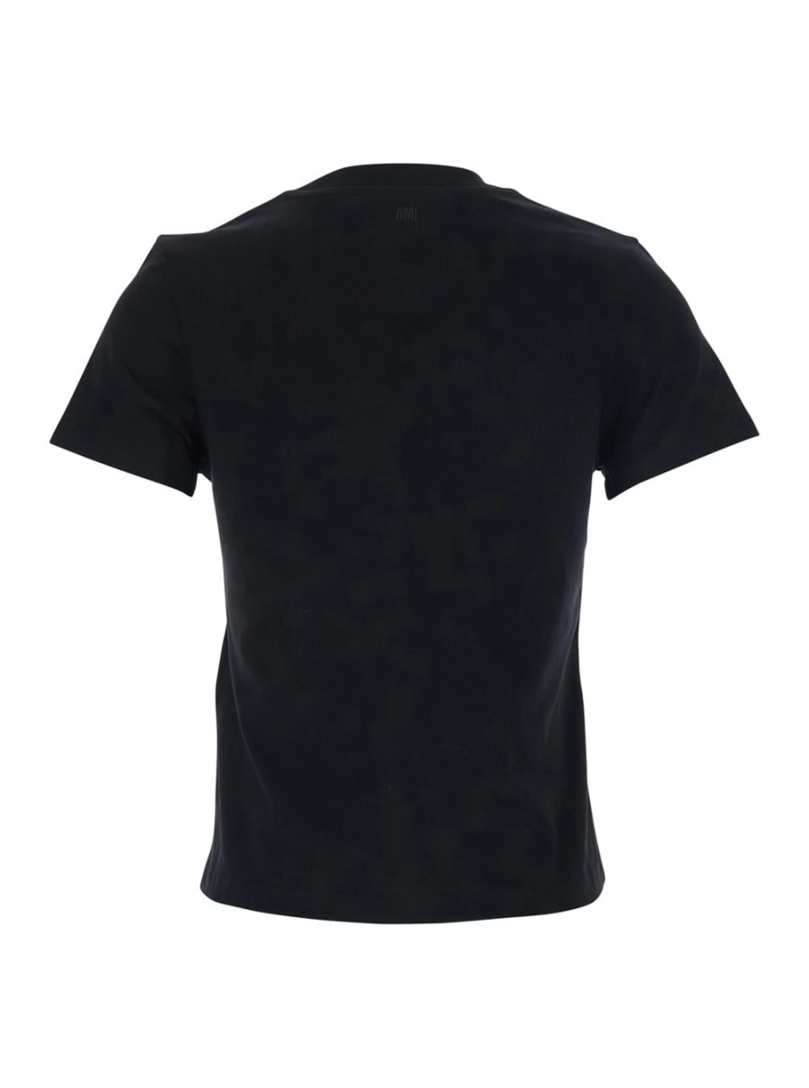 AMI Paris T-Shirt con Ricamo ADC sul Fronte in Cotone Nera Donna, view 2