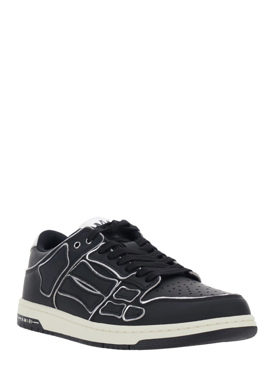 Amiri Sneaker 'Skel Top Low' con Patch Logo sulla Linguetta e Dettagli a Contrasto sui Lato in Pelle Nere Uomo, view 2