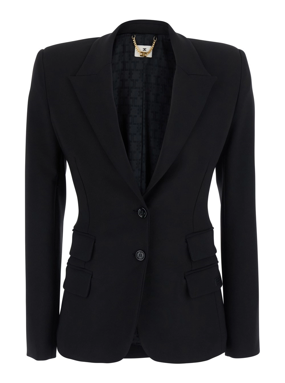 Elisabetta Franchi Blazer con collo a rever e maniche lunghe in crepe, in nero, donna