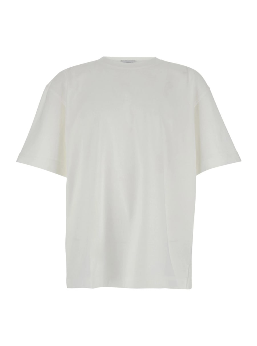 Bottega Veneta T-Shirt Girocollo con Ricamo sul Fronte in Cotone Bianca Uomo