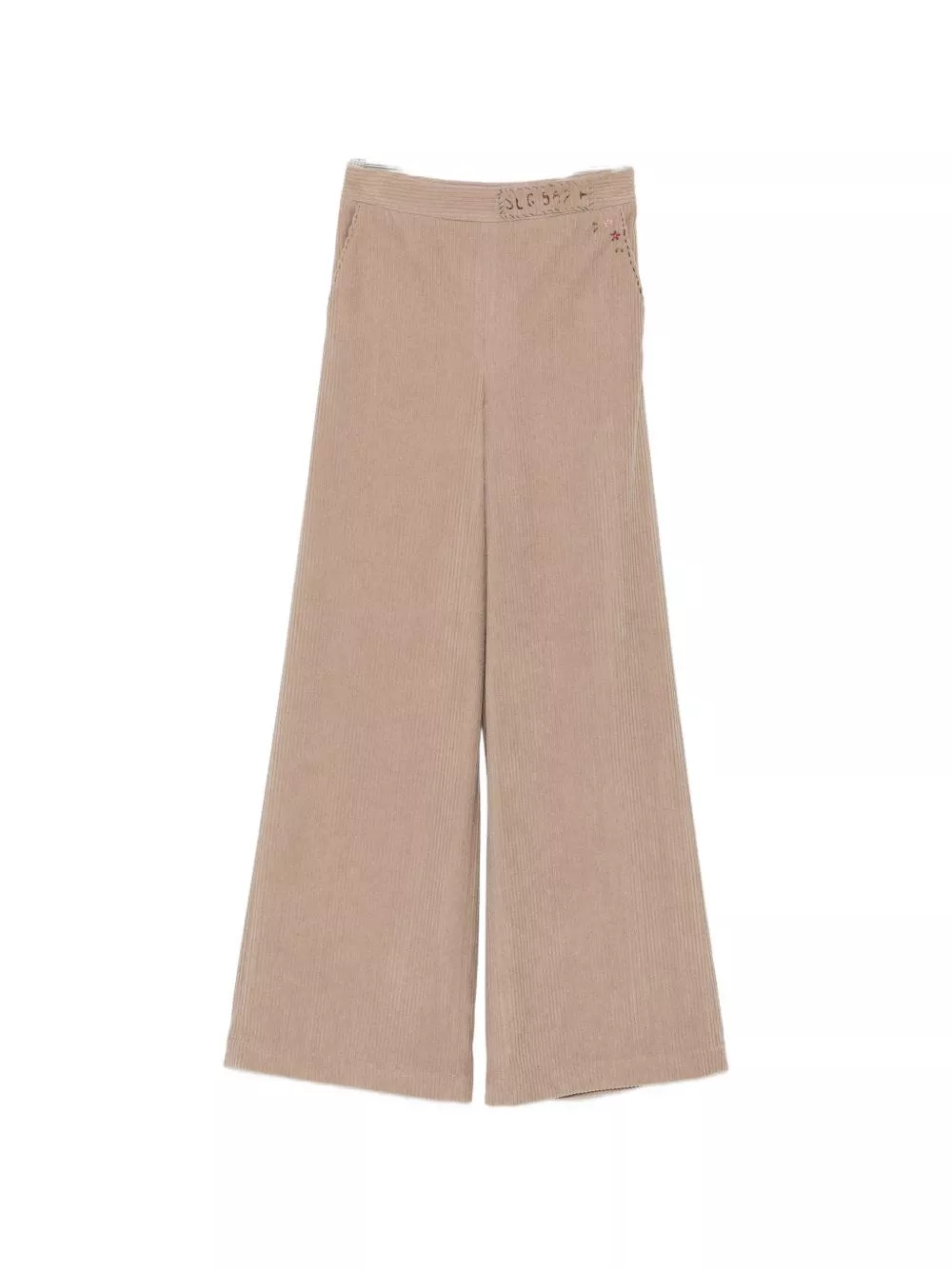 Bye Pantaloni in corduroy con ricami floreali
