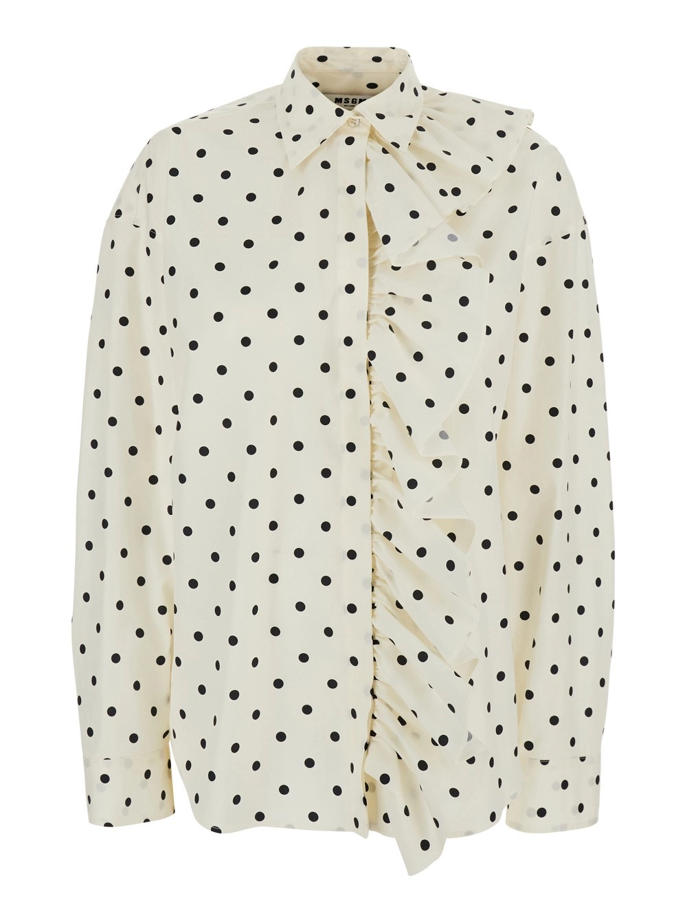 Msgm Camicia con dettagli con ruches e motivo a pois all-over in cotone bianca donna