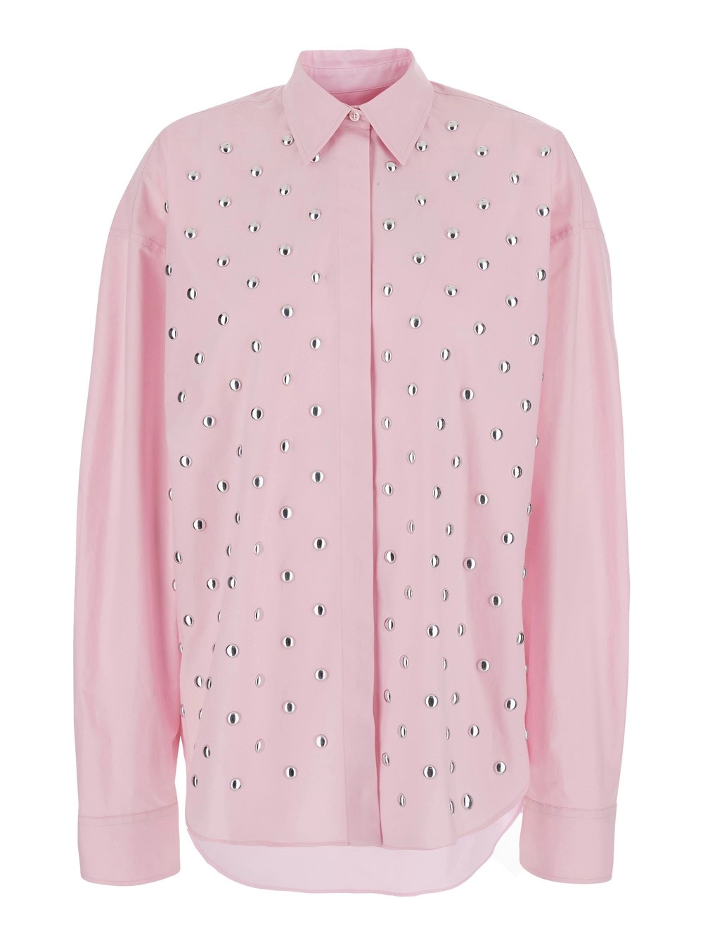 Msgm Camicia con colletto classico e decorazione con borchie sul fronte in cotone rosa donna