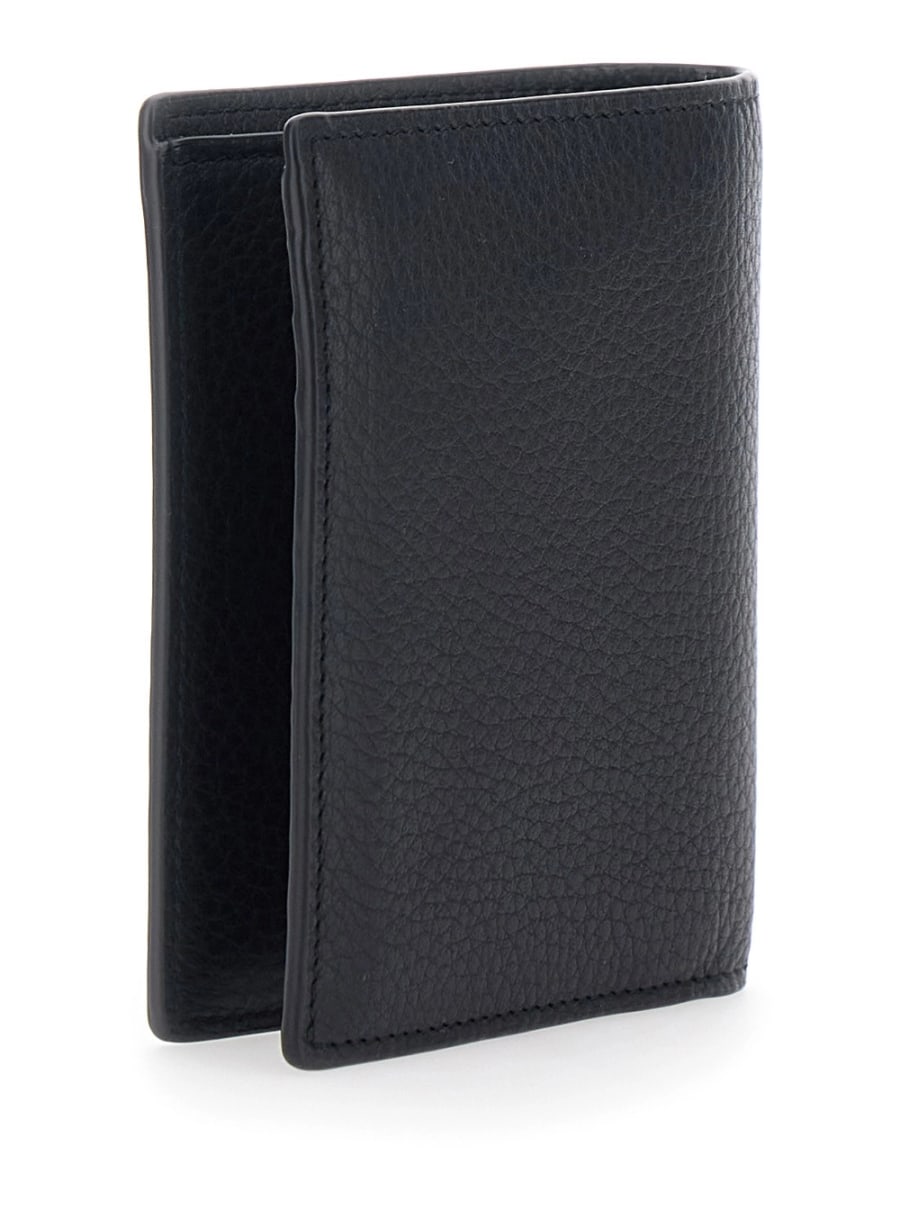 Saint Laurent Portacarte 'Cassandre' con Placca sul Fronte in Pelle Martellata Nero Uomo, view 3