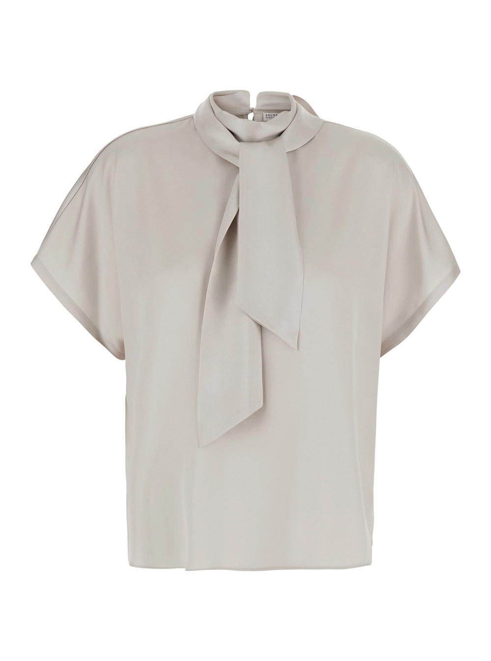 Brunello Cucinelli Blusa con collo con fiocco e decorazione con Monile in seta beige donna
