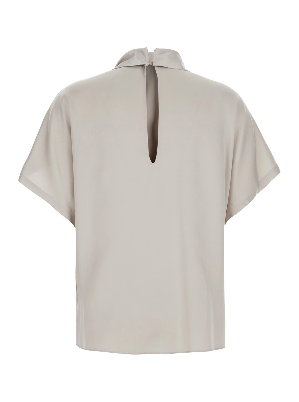 Brunello Cucinelli Blusa con collo con fiocco e decorazione con Monile in seta beige donna, view 2