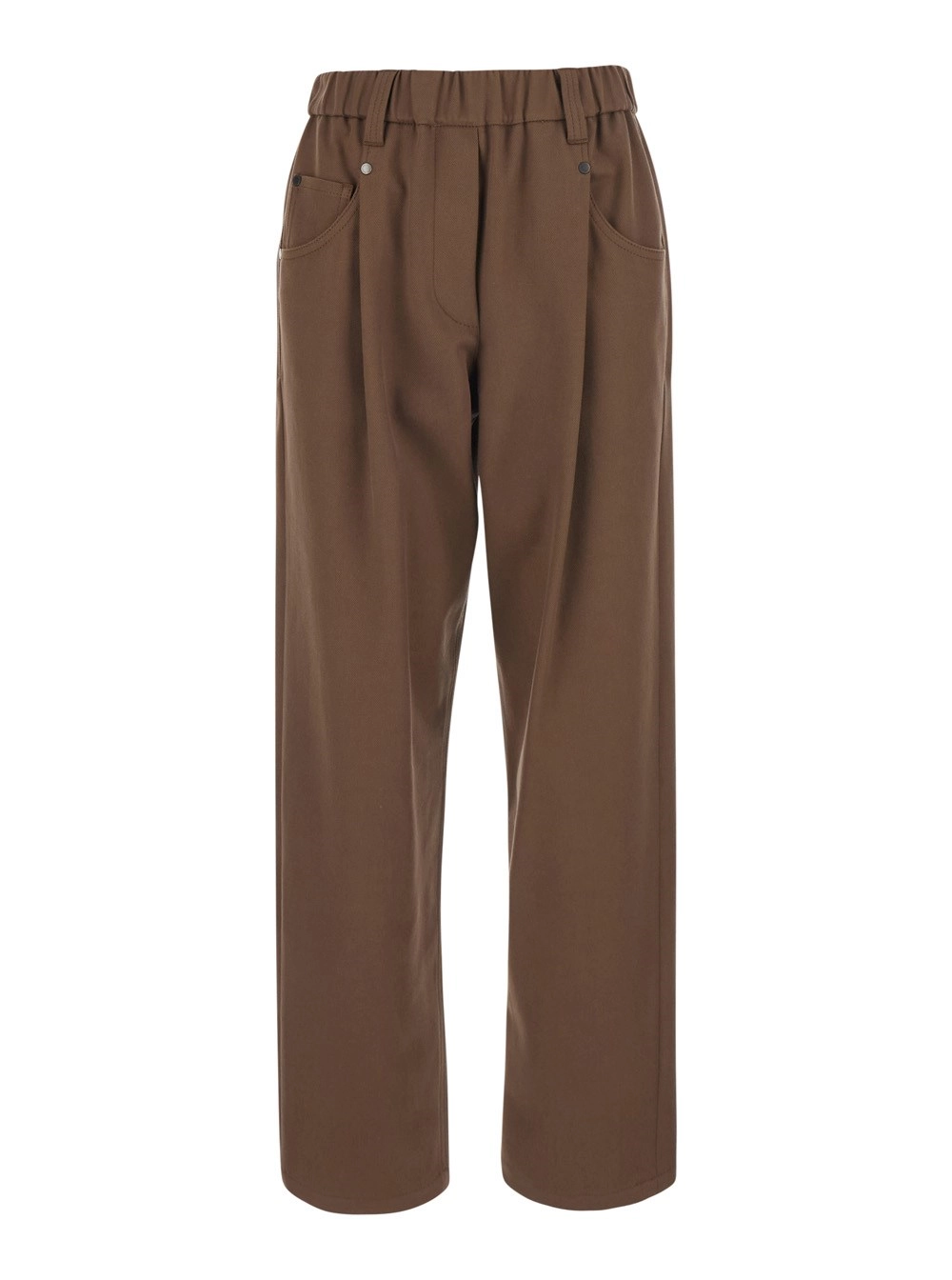 Brunello Cucinelli Pantaloni con vita elasticizzata e Monile sul retro in cotone stretch marroni donna