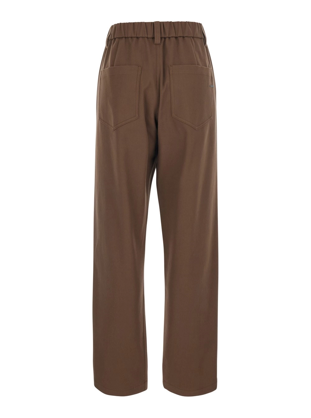 Brunello Cucinelli Pantaloni con vita elasticizzata e Monile sul retro in cotone stretch marroni donna, view 2