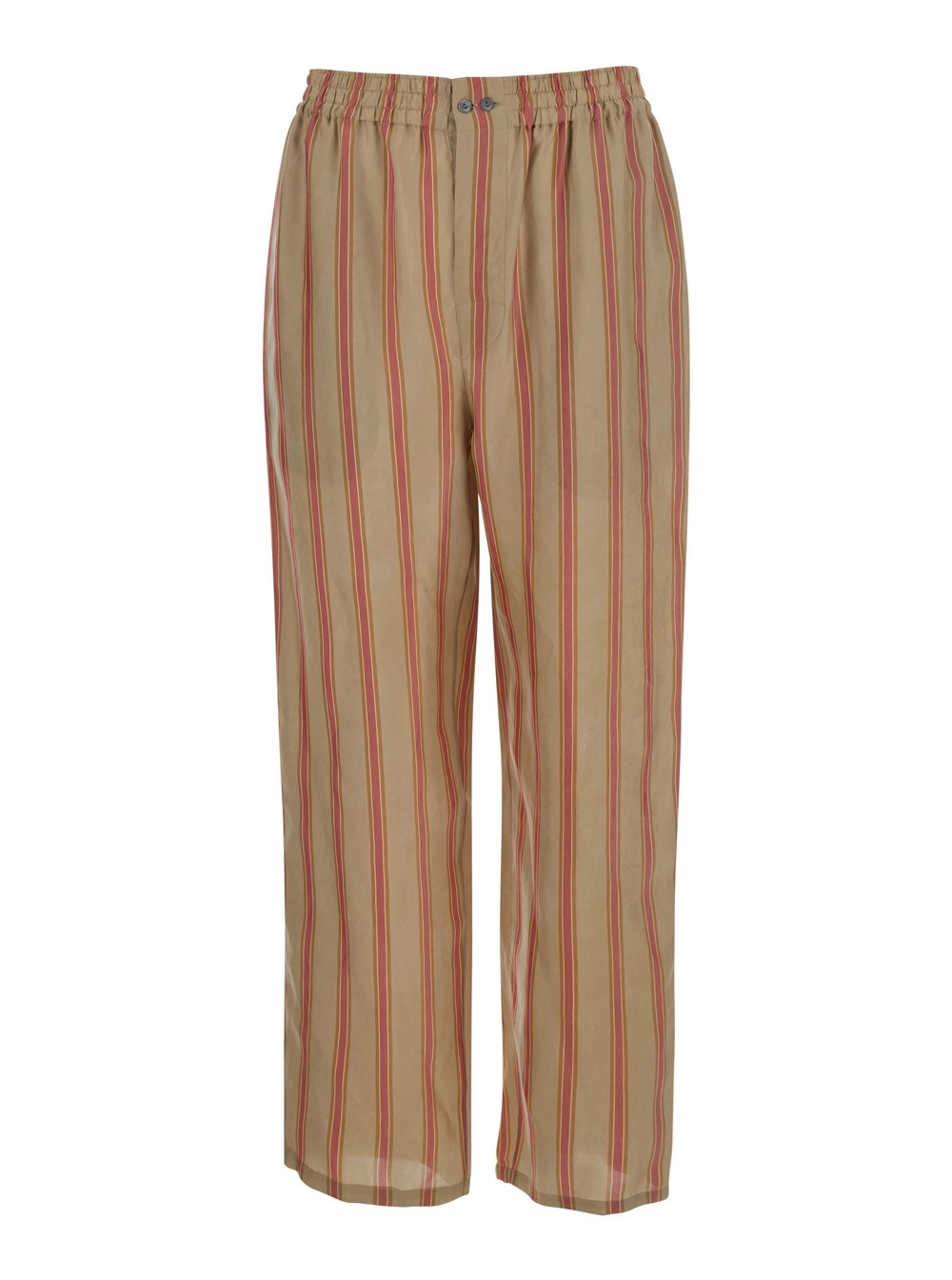 Saint Laurent Pantaloni Beige 'STRIPS' con Vita Elastico e Tasche Laterali in Cupro Uomo