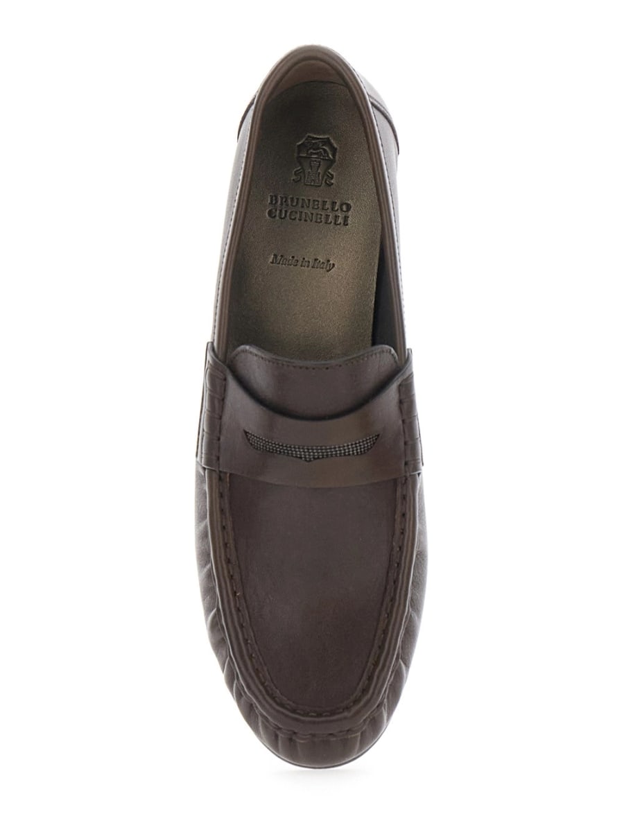 Brunello Cucinelli Mocassini con dettaglio Monile e punta con arricciature in pelle Marrone per donna, view 4