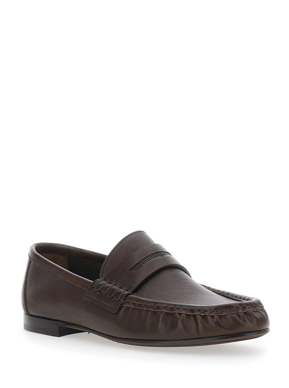 Brunello Cucinelli Mocassini con dettaglio Monile e punta con arricciature in pelle Marrone per donna, view 2