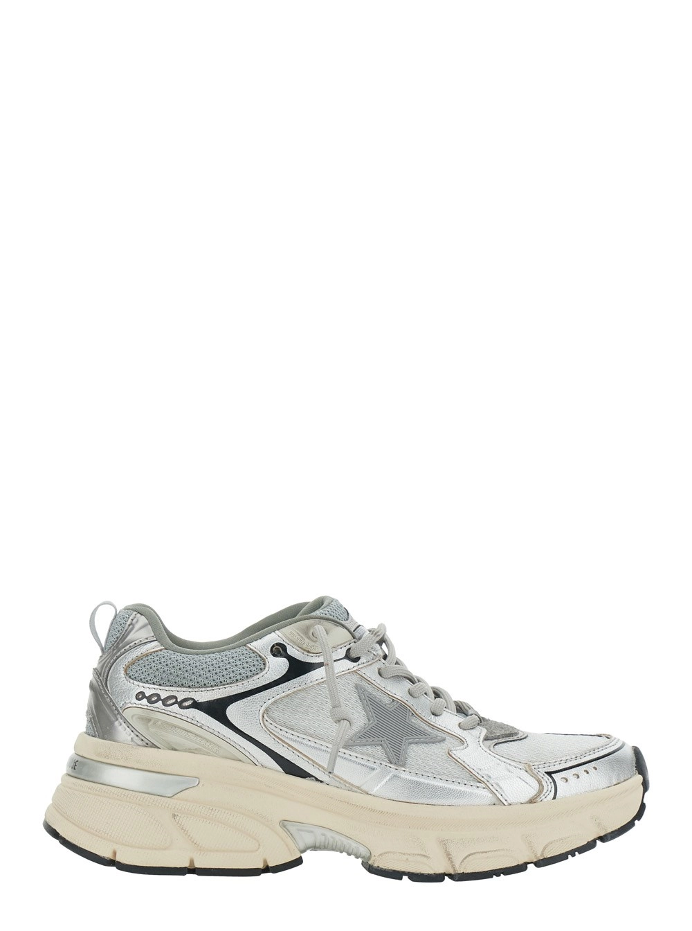 Golden Goose Sneaker 'Lightstar' Low Top con Patch a Stella sul Lato e Patch Logo sulla Linguetta in Pelle e Tessuto Grigia Donna