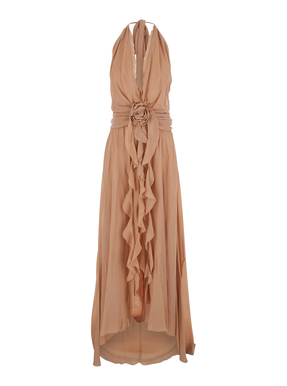 Blumarine Abito Lungo 'GEORGETTE LONG DRESS' Rosa con Scollatura a V e Maniche Lunghe in Viscosa Donna