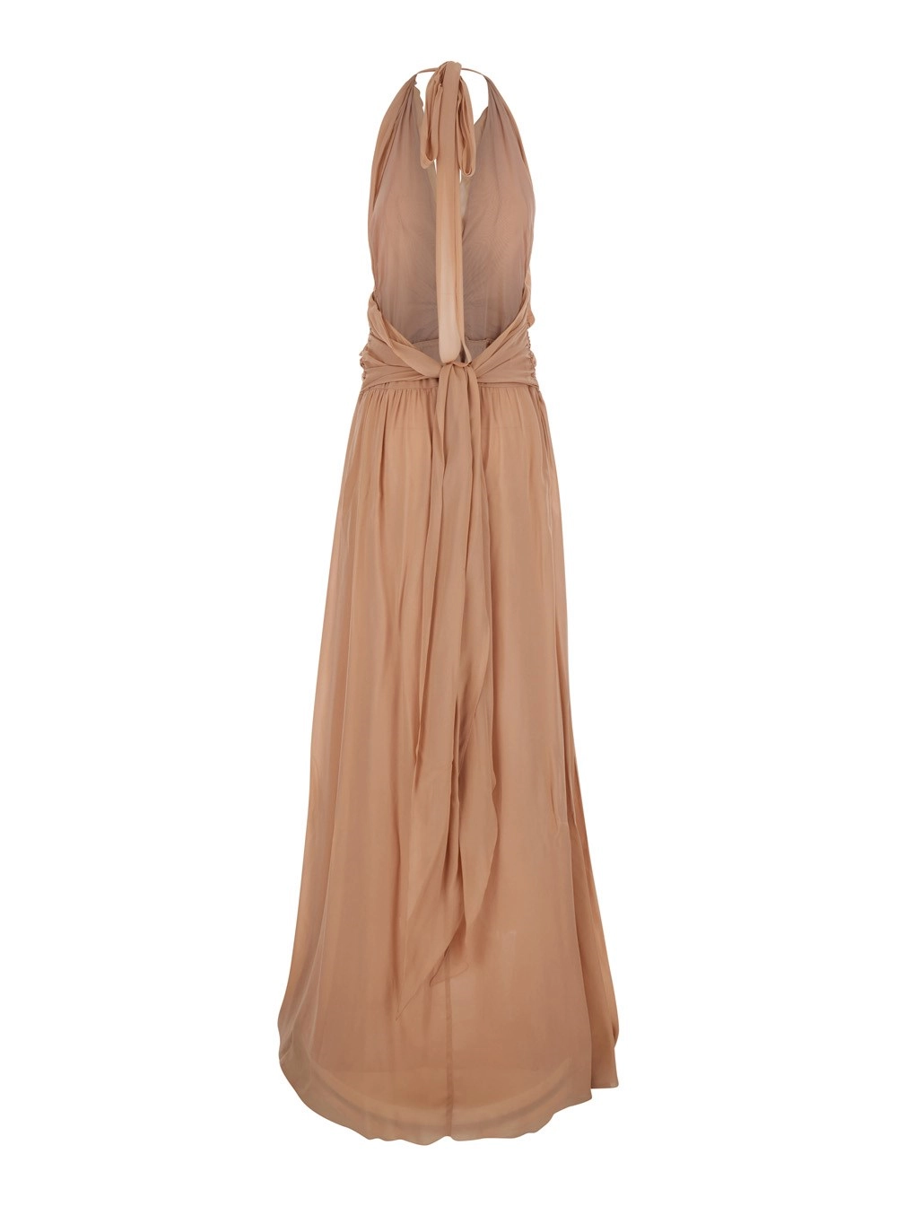 Blumarine Abito Lungo 'GEORGETTE LONG DRESS' Rosa con Scollatura a V e Maniche Lunghe in Viscosa Donna, view 2