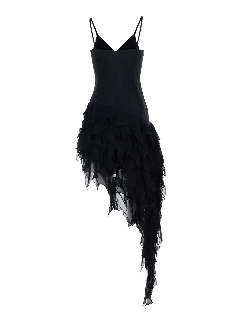 Blumarine Abito con Scollo a V e Design asimmetrico con frastagliature in tessuto tecnico Nero Donna, view 2