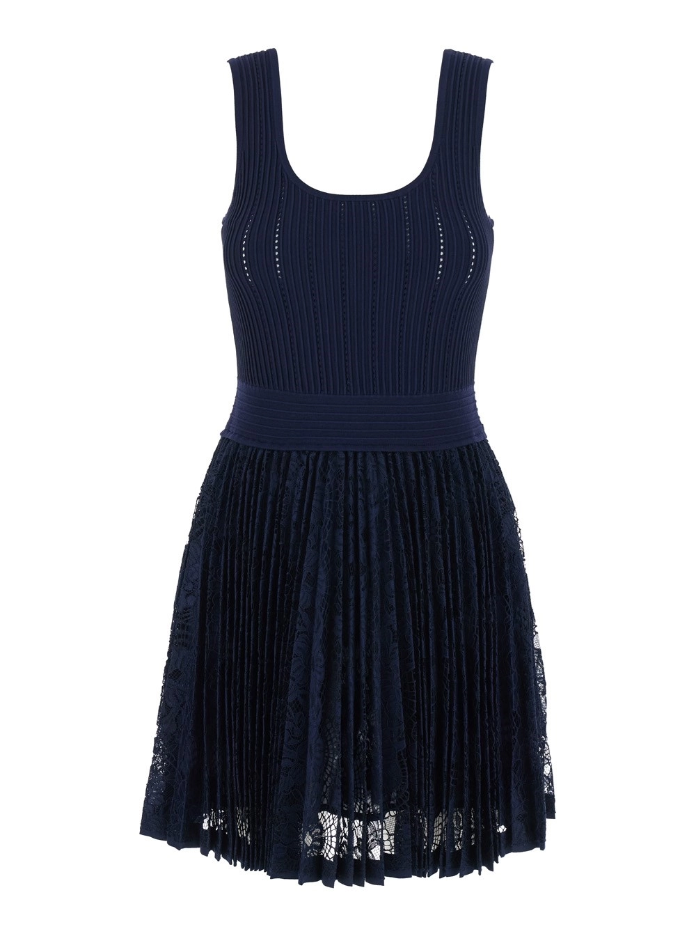 Simkhai Abito Blu con Vita Elasticizzata e Gonna con Design in Pizzo in Tessuto Tecnico Donna