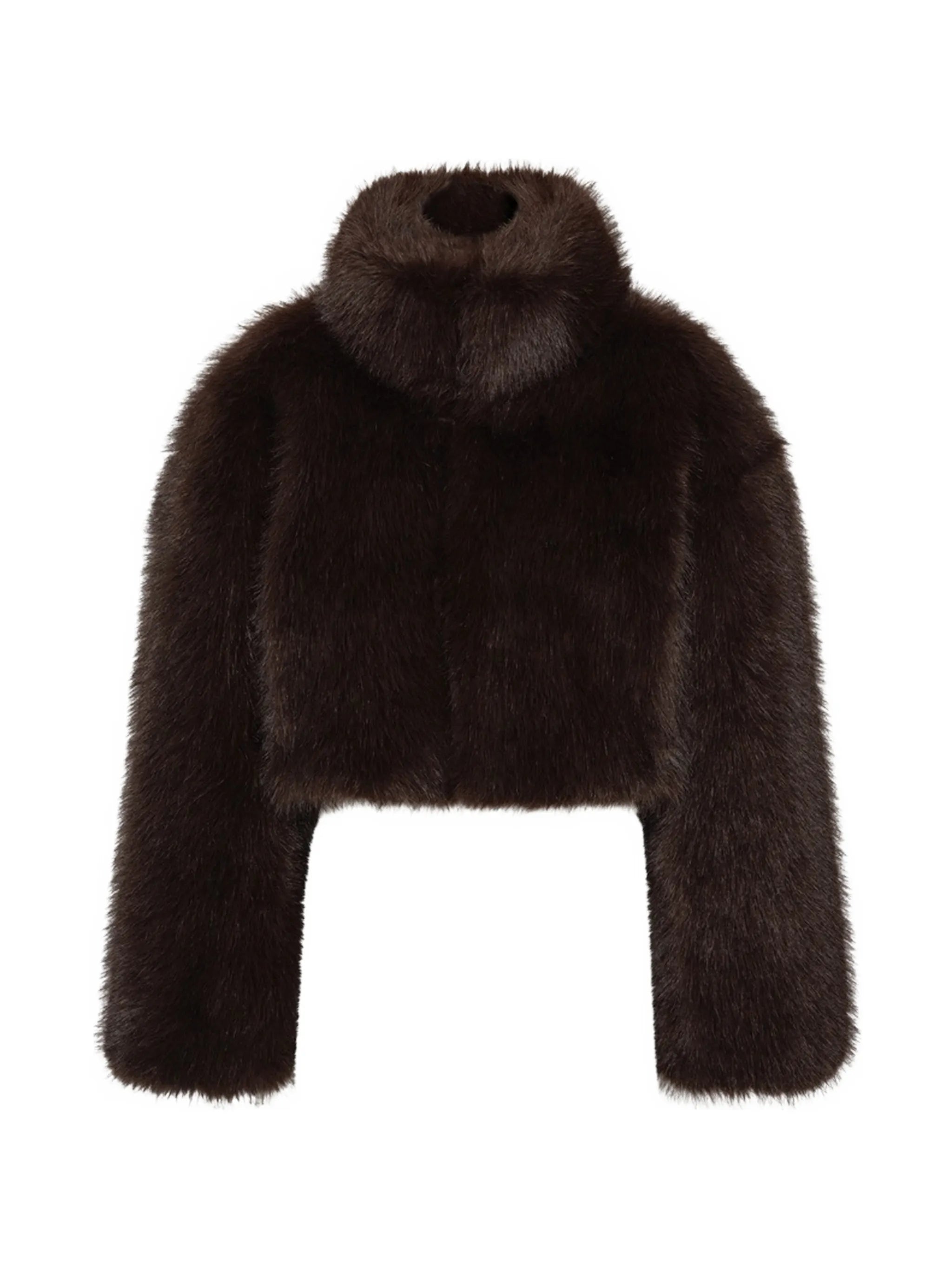 Rotate Rotate Faux-fur Cropped Jacket Dark Brown