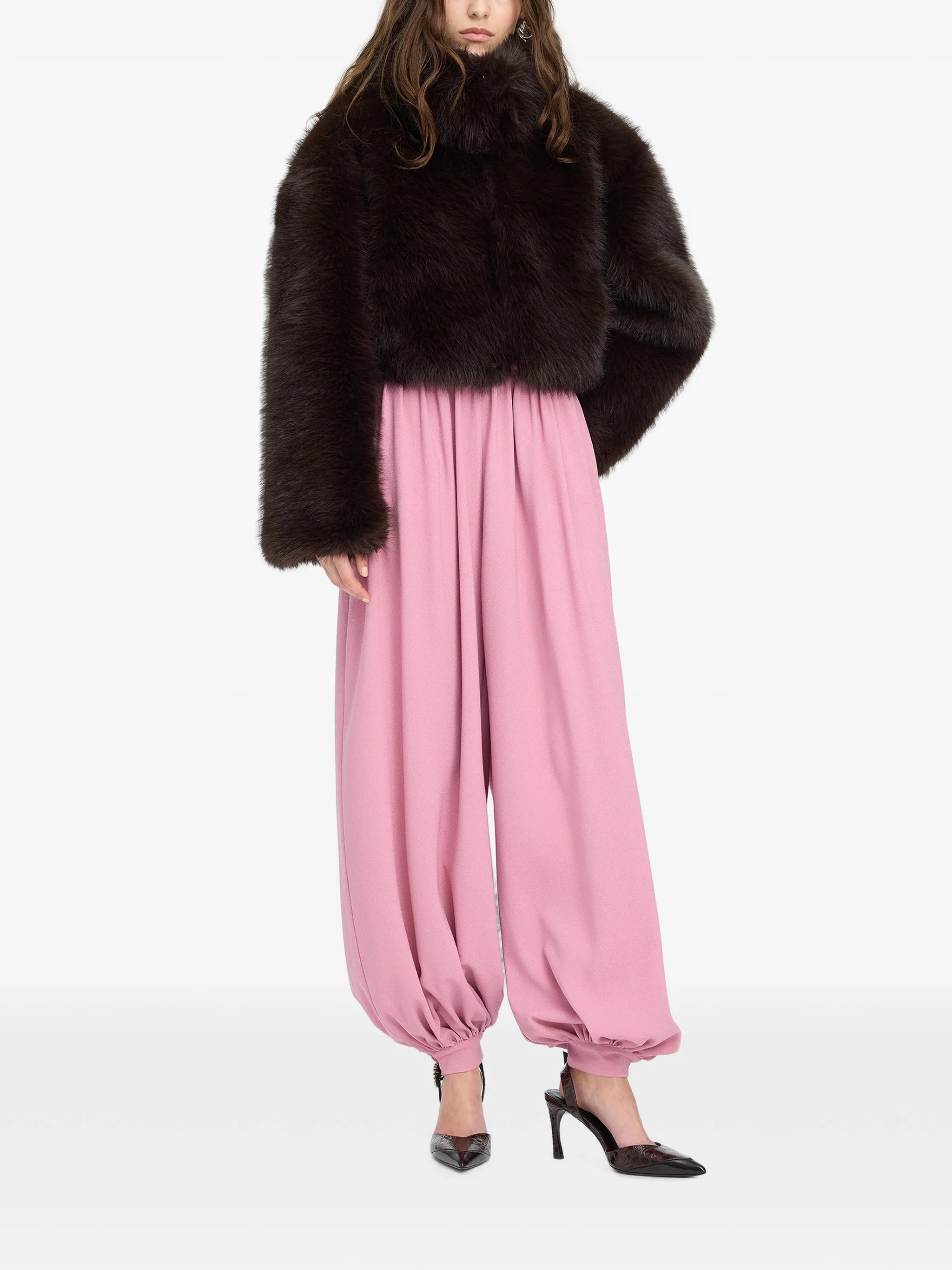 Rotate Rotate Faux-fur Cropped Jacket Dark Brown, view 2