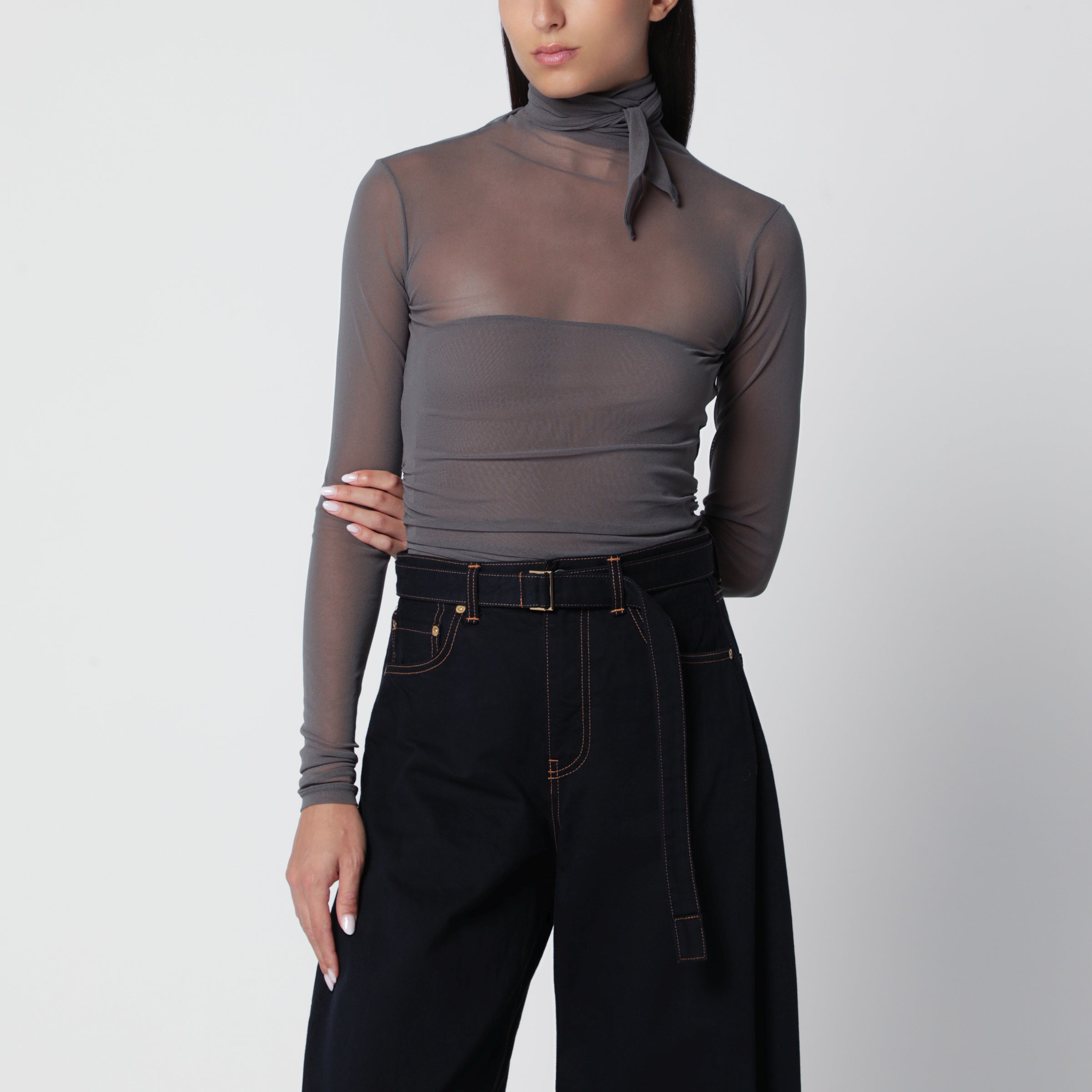Lemaire Top Ballerina con foulard in jersey grigio