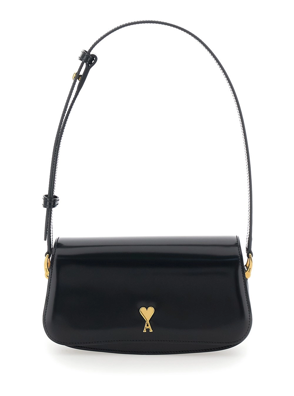 AMI Paris Borsa a Spalla 'Paris Paris' con Tracolla Regolabile e Removibile e Placca ADC sul Fronte in Pelle Nera Donna