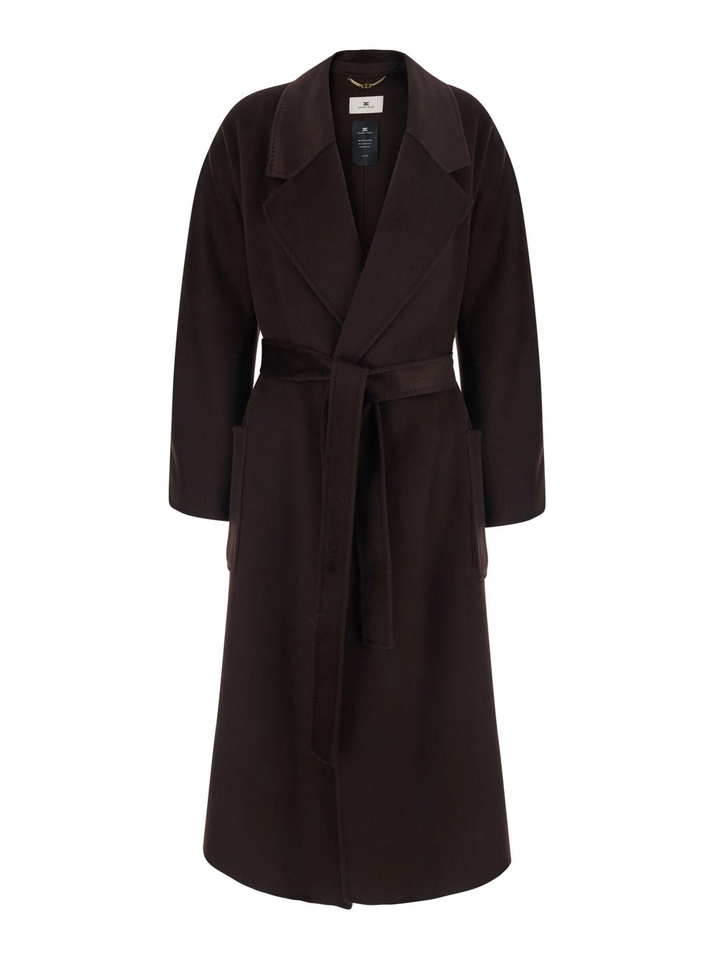 Elisabetta Franchi Cappotto con cintura in tessuto tecnico marrone per donna