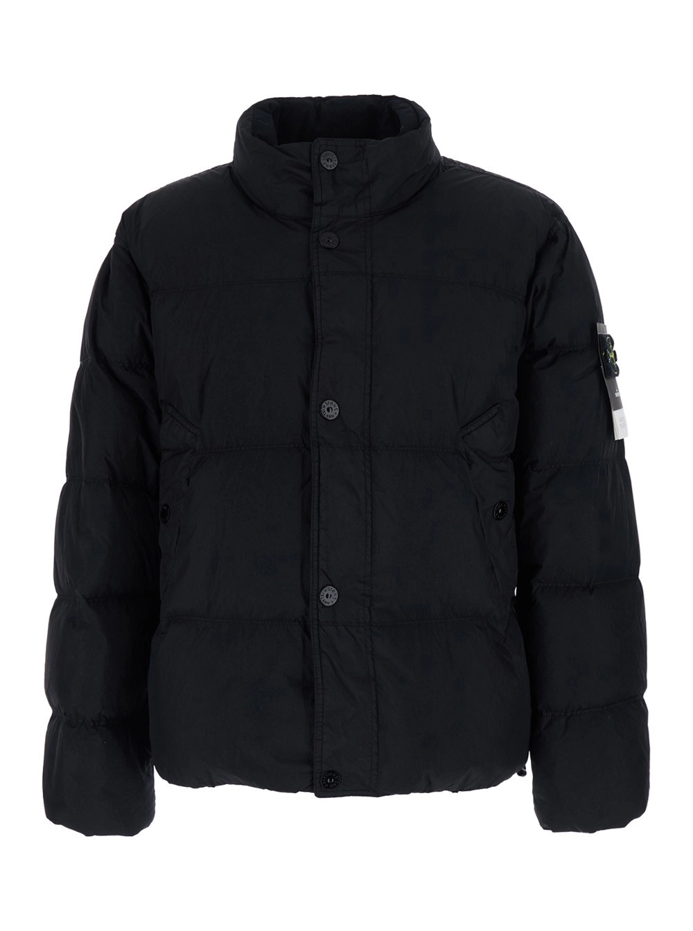 Stone Island Giubbotto Nero con Chiusura Frontale e Dettagli Tecnici in Tessuto Tecnico Uomo