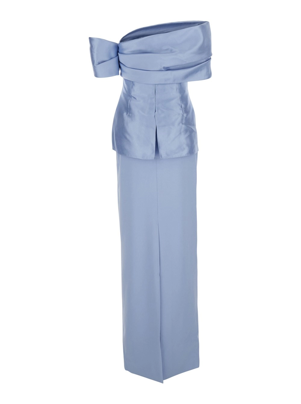 Solace london Abito lungo 'Lucine' con Spalle Scoperte e Chiusura Nascosta in Tessuto Tecnico Azzurro Donna, view 2