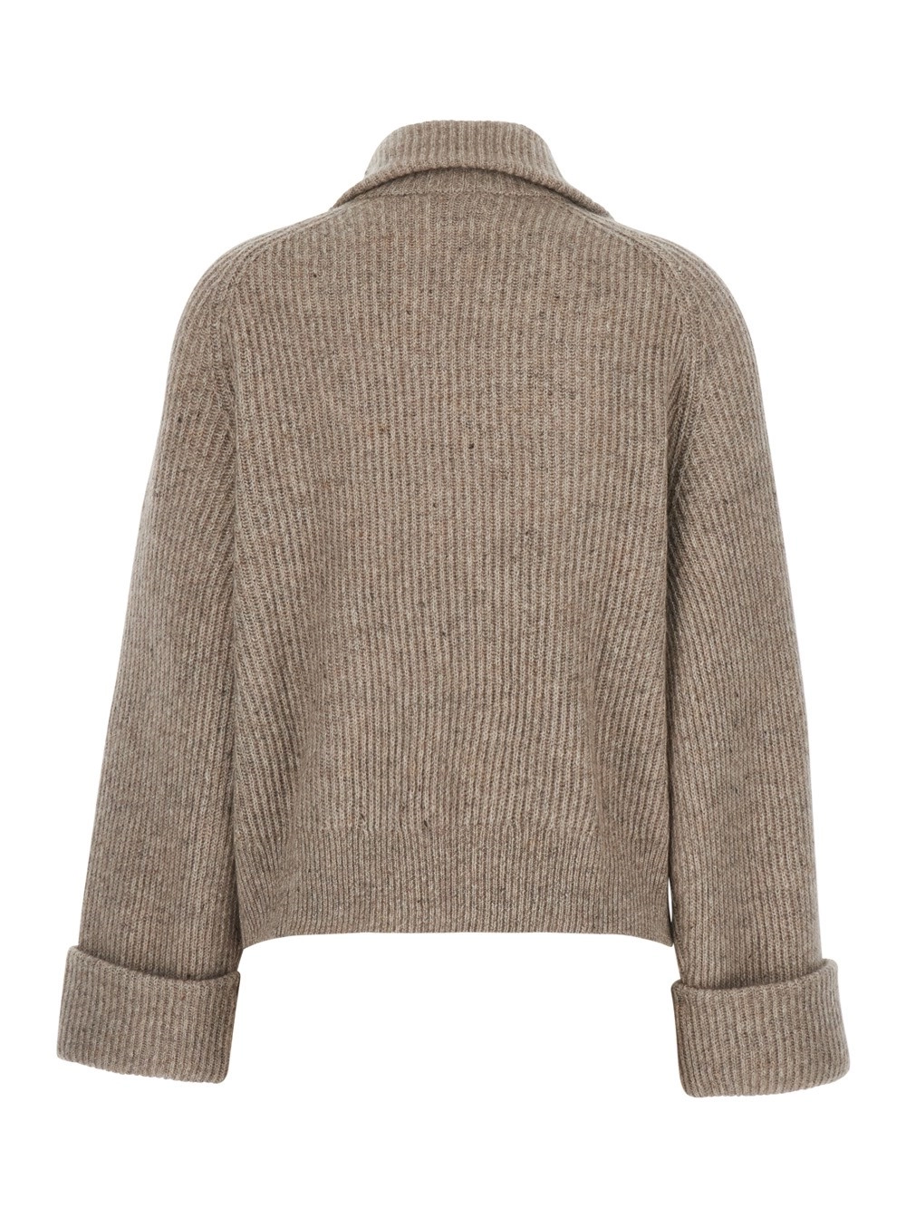 Brunello Cucinelli Cardigan a collo alto con chiusura con zip sul fronte in lana marrone donna, view 2
