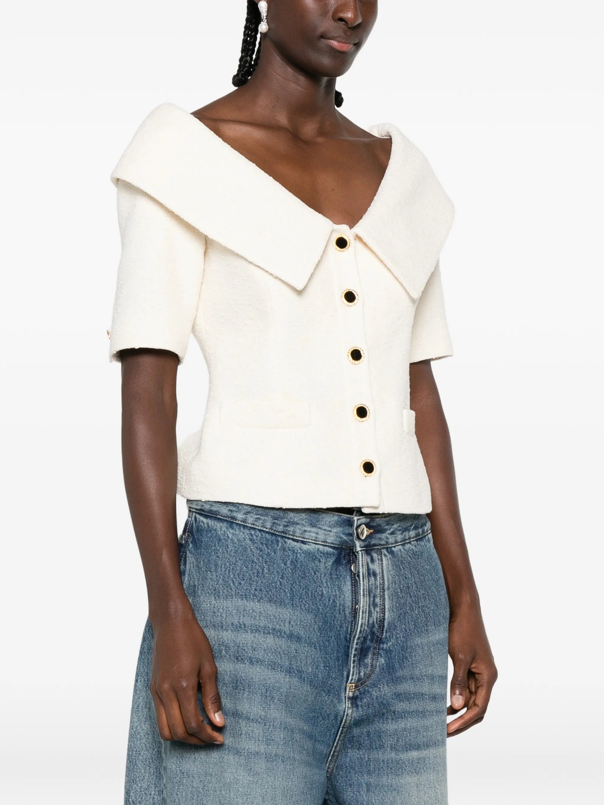 Alessandra Rich Alessandra Rich Off-shoulder Button-up Jacket, view 2