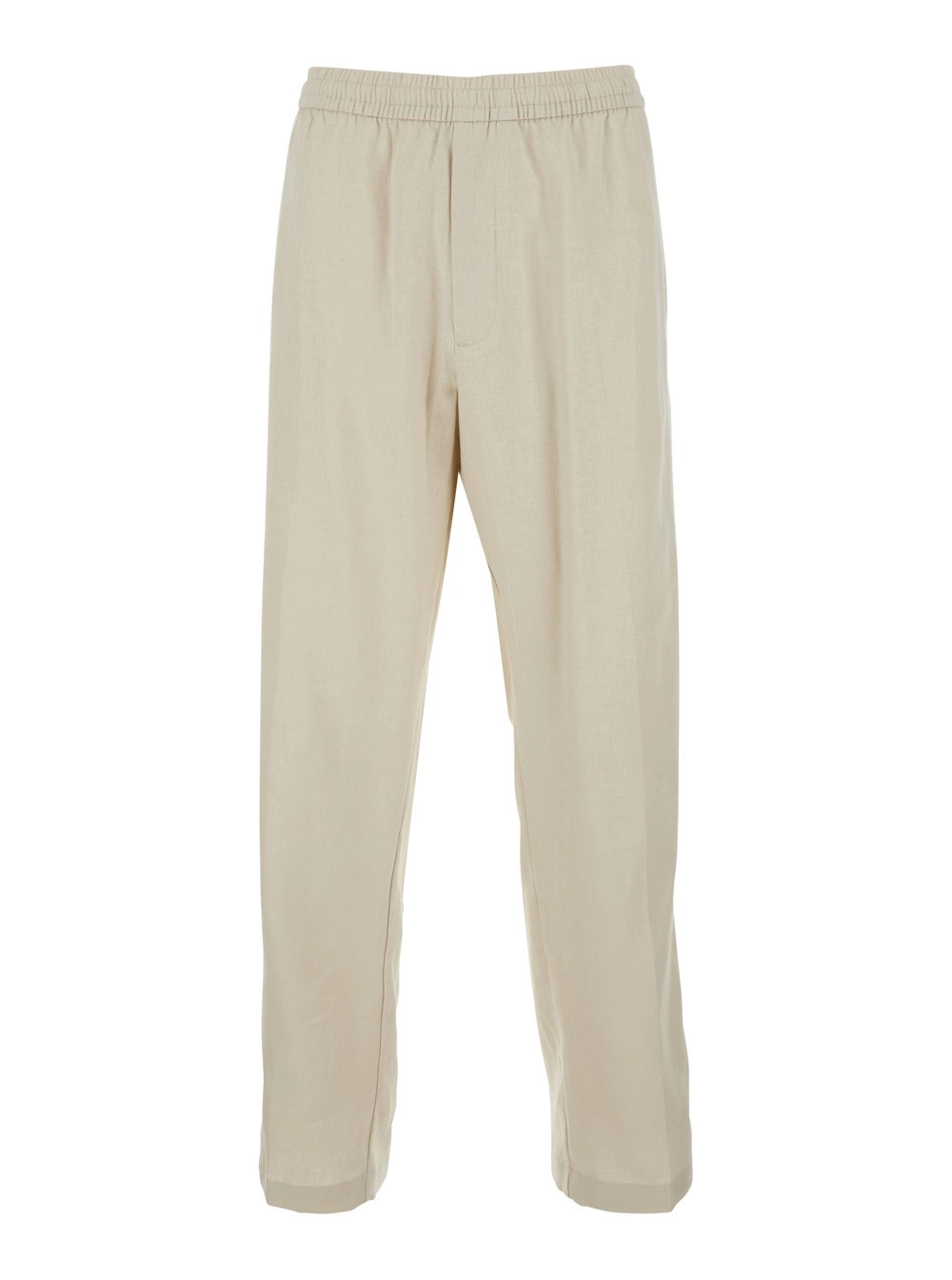 Calvin klein Pantaloni con Vita Elasticizzata e Tasca a FIletto sul Retro in Lino Beige Uomo