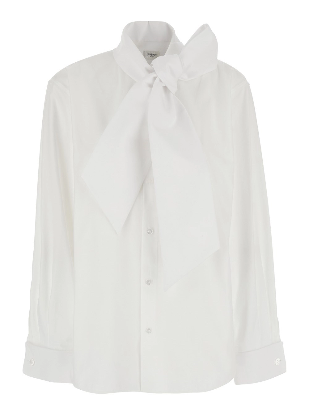 Saint Laurent Camicia con collo lavallière in popeline di cotone bianca donna