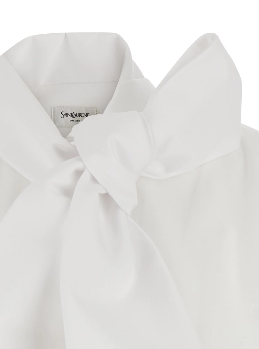 Saint Laurent Camicia con collo lavallière in popeline di cotone bianca donna, view 3