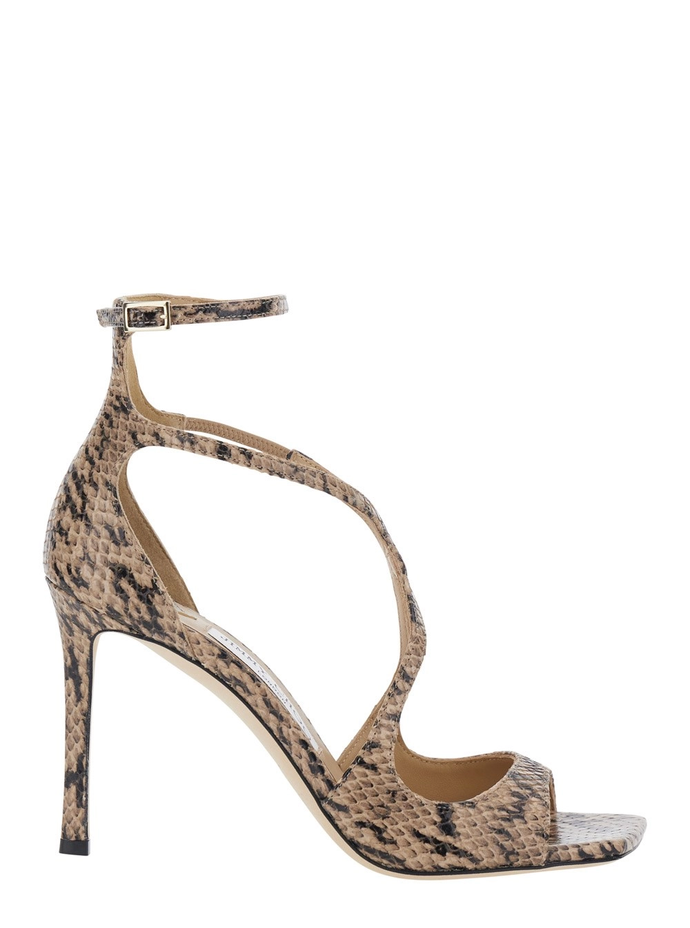 Jimmy Choo Sandali con tacco 'Azia' con stampa serpente all-over in pelle beige donna